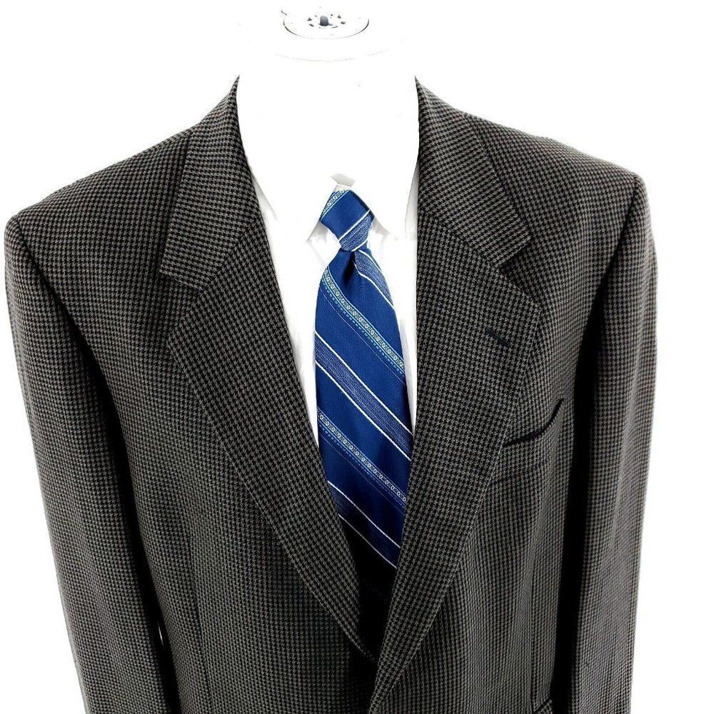 John Weitz Signature Textured Wool 2 Button Sport Coat 42R Green Black Tan Check